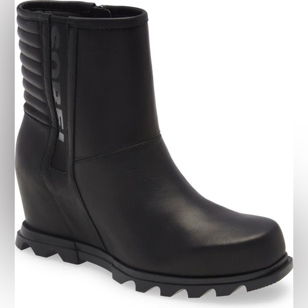 Sorel Joan of Arctic Moto Black Wedge Ankle waterproof rain Boots size 9.5